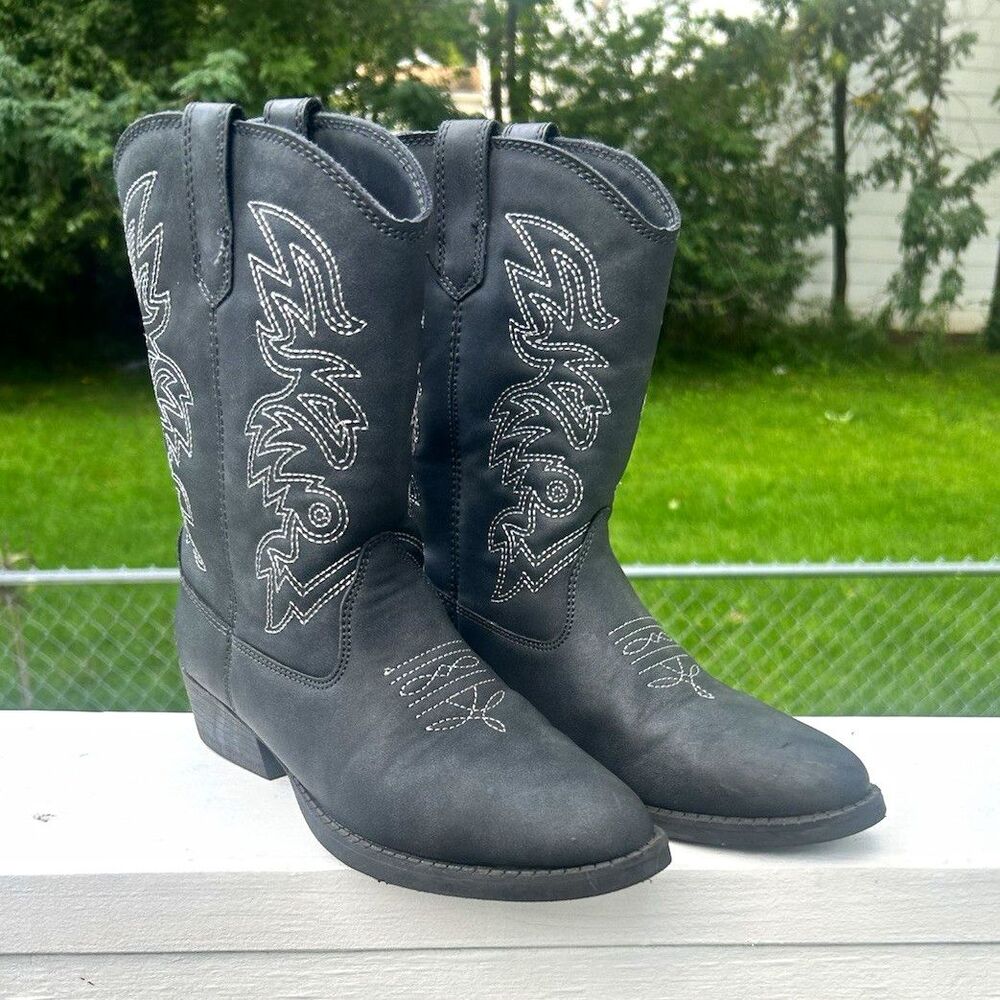 Deer Stags Ranch Boys Pull-On Western Cowboy Boots Embroidered Black 3